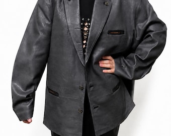 Chaqueta de cuero genuino para hombre, color gris, estilo vintage, talla 54, marca Munz, excelente estado.