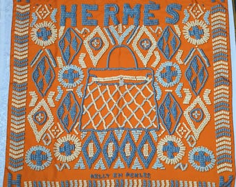 Pañuelo de seda Hermès Kelly en Perles – Chal cuadrado gigante naranja