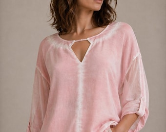 Blusa rosa de seda NILE / Top minimalista bohemio / Túnica de corte holgado / Prenda elegante para guardarropa cápsula / Camisa pastel suave para mujer