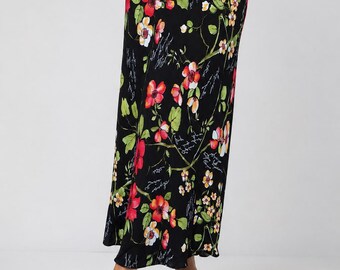 Falda larga floral Pulchery Paris para mujer, talla 3, negra, viscosa, hecha en Francia.