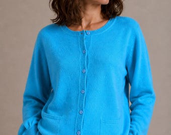 Cárdigan de cachemir Gerry Weber azul con botones delanteros, suéter de punto para mujer, tallas S y M, suave.