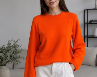 Jersey de cachemir 100% de Rena Marx, color naranja, talla 40 para mujer. Jersey de punto suave y lujoso.
