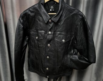 Chaqueta de cuero vintage Versace Jeans Couture talla L, color negro, de cuero genuino, proyecto de reparación, chaleco reciclado estilo Y2K grunge.