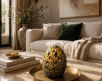 Vela de lujo hecha a mano con forma de huevo floral inspirada en Fabergé, regalo decorativo de Pascua