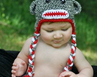 Sock Monkey Monkey Hat, pasgeboren Sock Monkey, Baby Sock hoed