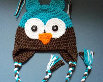 Owl Hat, Baby Boy Hat, Blue Owl Hat - Made To Order