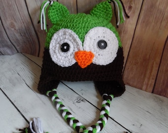 Owl Hat, Baby Boy Owl Hat, Crochet Owl Hat, Handmade Crochet Owl hat, Made to Order