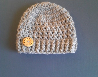 Gehaakte Beanie muts, Baby jongen hoed, babymutsje, gehaakte hoed met knop