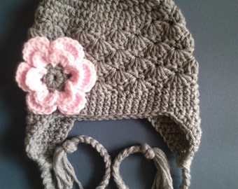 Baby Hat in Gray, Baby Girl Hat, Children Hat in Gray - Made to Order