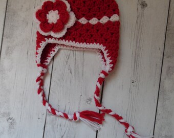 Baby Girl Hat, Girl Earflap Hat, Newborn Crochet Hat,