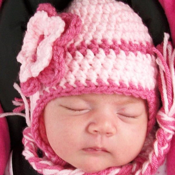 Newborn earflap hat - Crochet Earflap Hat In Pink For Baby Girl