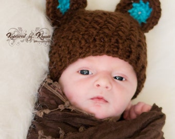 Baby Hat with Ears, Baby Boy Hat, Newborn Hat, Crochet Baby Bear Hat