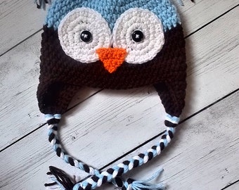 Gehaakte uil Hat, babymutsje Boy Owl, peuter Owl Hat - Made To Order