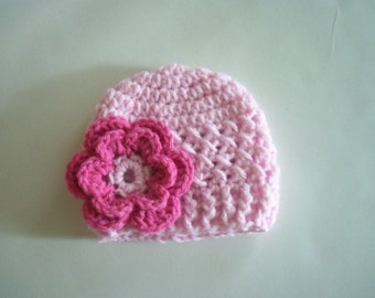 Baby Girl Hat, Crochet Newborn Hat, Beanie Hat with Flower, Pick you Color