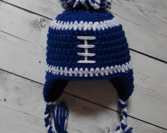 Football Hat With Pom2x, Crochet Football Hat, Toddler Football Hat, Baby Boy Hat - Made to Order