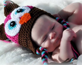 Newborn Owl Hat, Owl Hat, Girl Owl Hat, Crochet Owl Hat, Baby Girl Owl Hat
