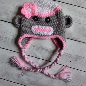 Sock Monkey Hat, Girl Sock Monkey Hat, Baby Sock Monkey Made to Order image 1