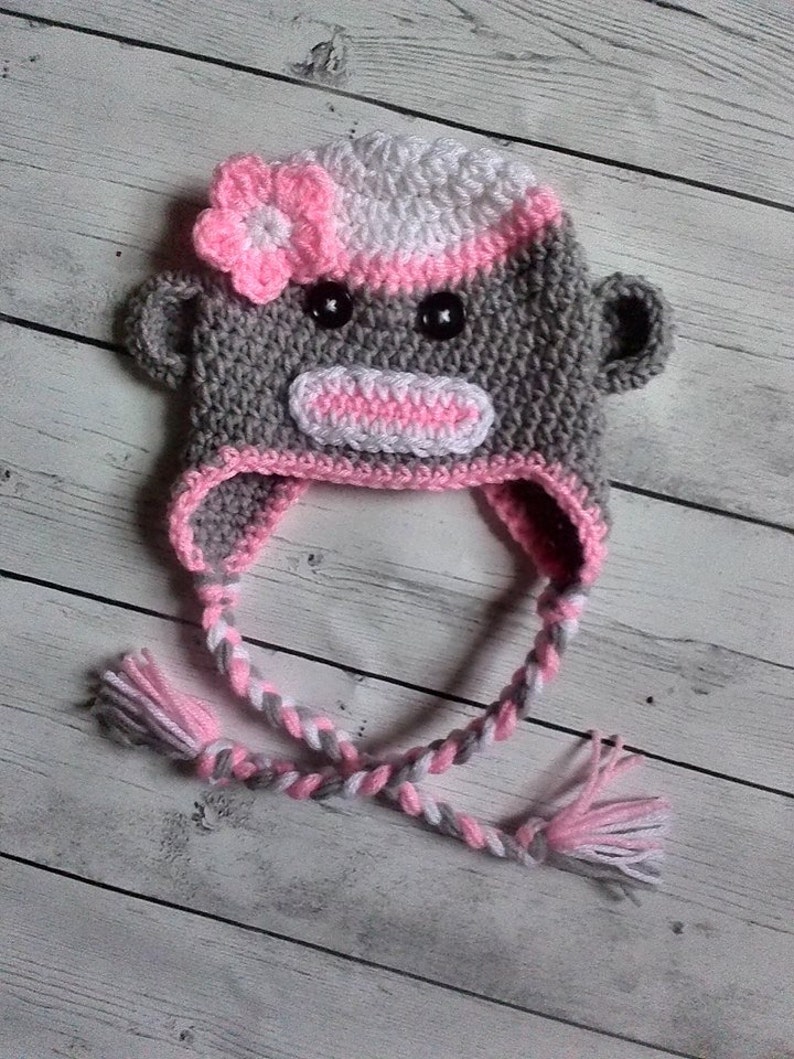 Sock Monkey Hat, Girl Sock Monkey Hat, Baby Sock Monkey Made to Order image 1