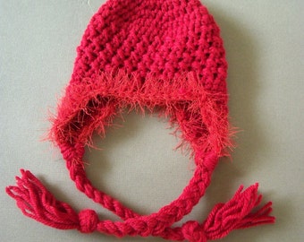 Newborn Earflap Hat, Baby Crochet Hat, Girl Red Hat