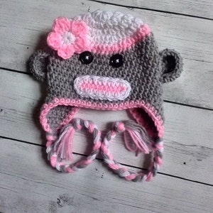 Sock Monkey Hat, Girl Sock Monkey Hat, Baby Sock Monkey Made to Order image 2