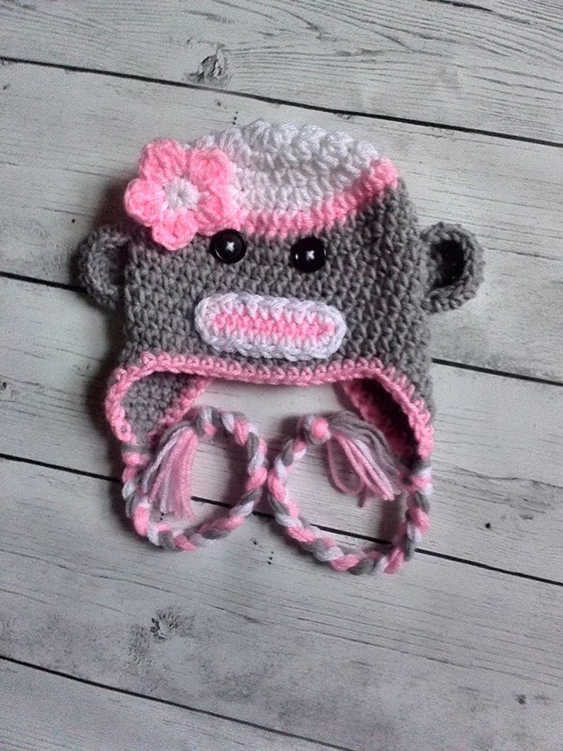 Sock Monkey Hat, Girl Sock Monkey Hat, Baby Sock Monkey Made to Order image 2