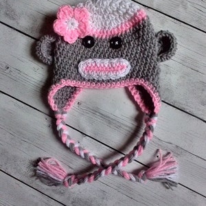 Sock Monkey Hat, Girl Sock Monkey Hat, Baby Sock Monkey Made to Order image 3