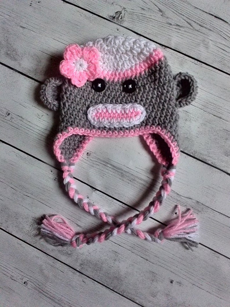 Sock Monkey Hat, Girl Sock Monkey Hat, Baby Sock Monkey Made to Order image 3