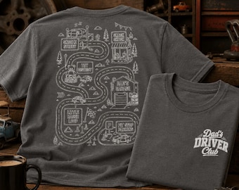Dad's Driver Club Shirt | Play Cars on Dad's Back Tee | Minimal Road Map Dad Shirt | Comfort Colors Father's Day Gift