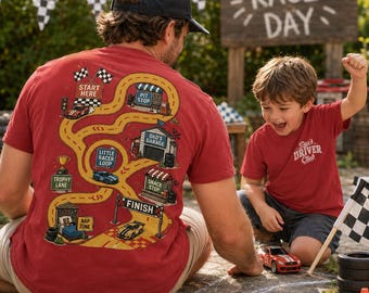 Dad's Driver Club Shirt | Race Track Dad Tee | Play Cars on Dad's Back | Comfort Colors | Father's Day Gift for Dad