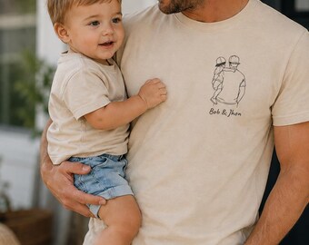 Custom Photo and Name Shirt for Dad | Personalized Dad Portrait Tee | Father Child Line Art Shirt | Father's Day Gift for Daddy