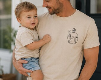 Custom Photo Shirt for Dad | Personalized Dad Portrait Tee | Father Child Line Art Shirt | Father's Day Gift for Daddy