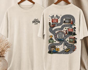 Dad's Driver Club Shirt | Race Track Dad Tee | Play Cars on Dad's Back | Comfort Colors | Father's Day Gift for Dad