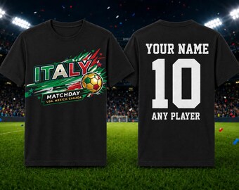 Personalized Italy Soccer Fan T-Shirt | Custom Name, Number Tee
