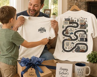 Dad's Driver Club Shirt | Play Cars on Dad's Back Tee | Toy Town Road Map Shirt | Comfort Colors | Father's Day Gift