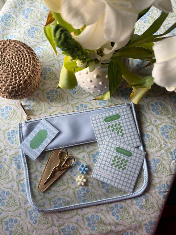 Beginner Needlepoint Kit | Blue Project Bag, Stitch Guides, Canvas (Add-On)