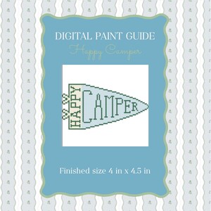 Happy Camper Needlepoint Pattern | Rustic Camping Pennant Paint Guide (PDF)