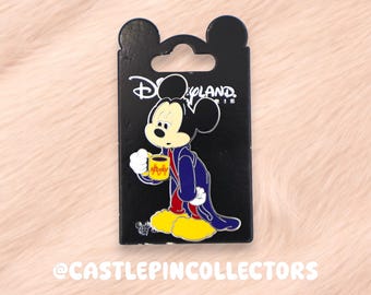 Disneyland Paris Mickey Mouse Morning Coffee Enamel Pin, Sleepy Mickey Blue Robe Authentic Collectible