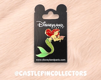 Disney Ariel Little Mermaid Enamel Pin, Disneyland Paris Exclusive, Ariel with Pink Flower Pin, Glitter Mermaid Tail Pin, DLP Princess Pin