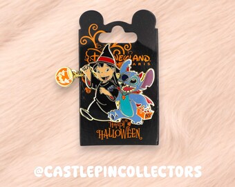 Lilo and Stitch Halloween Disney Pin - Disneyland Paris Exclusive - Vampire Stitch & Witch Lilo Dangle Pin - Disney Parks Spooky Season