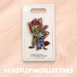 Pin de Nick y Judy de Zootopia de Shanghai Disney Resort - Nick Wilde y Judy Hopps (hilo rojo) - Auténtico intercambio de pines Disney - Exclusivo de SHDR