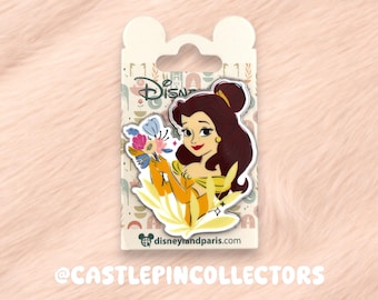 Disney Belle Pin Beauty and the Beast Disneyland Paris, Princess Belle with Flowers Enamel Pin, Authentic Disney Parks Trading Pin