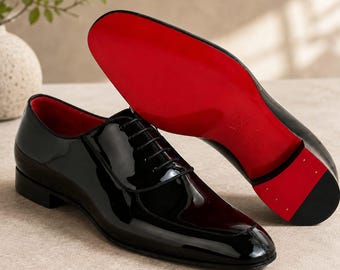 Christian Louboutin Red Bottom Shoes for Men – Handmade Black Patent Leather Oxfords shoes