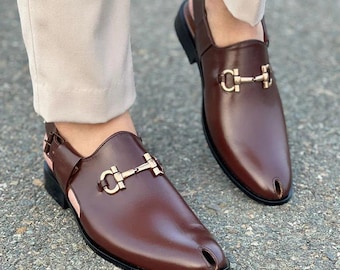Handmade Men’s Brown Leather Sandals – Closed Toe Comfort Shoes with Classic Style