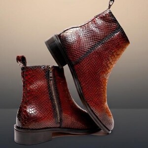 Handmade Italian Snake Print Leather Ankle Boots, Men's Python Stivaletti Footwear