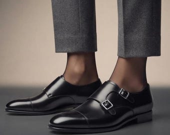 Handmade Black Leather Mary Jane Brogues Double Monk Shoes, Silver Buckle Toe Cap Footwear, Women’s Vintage Style Custom Shoes