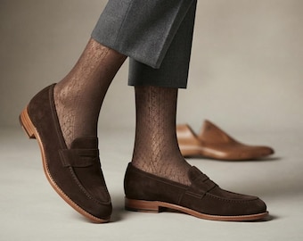 Handmade Dark Brown Women's Suede Loafer, Penny Slip-Ons, Vintage Style Custom Footwear