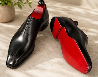 Christian Louboutin Red Bottom Shoes for Men – Handmade Black Leather Oxfords, Elegant Style