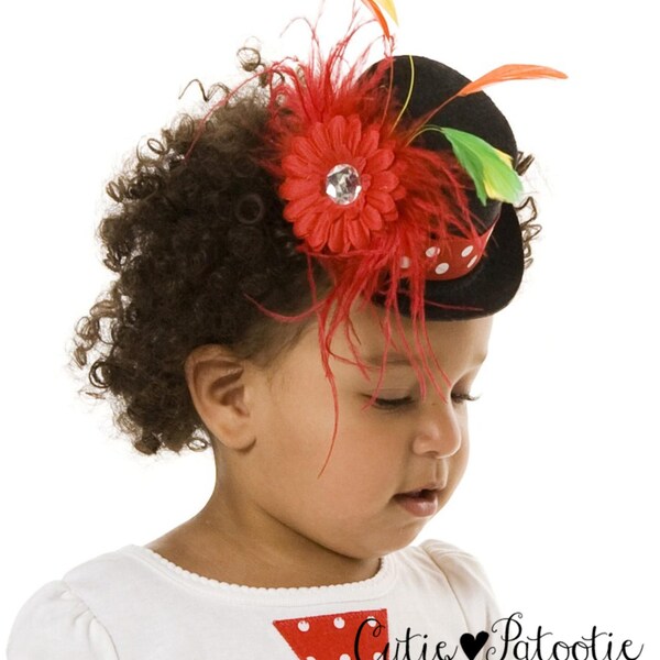 READY TO SHIP: Cutie Patootie Clown - Mini Top Hat Headband - Black & Red - Halloween or Birthday Clown Accessory - Fits toddler to adult