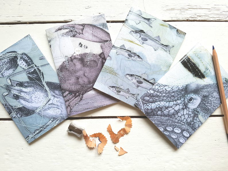 Lobster notebooksea notebookA6 notebookmade in Cornwalllobster printoctopus printseaside printocean printnautical decorstationary
