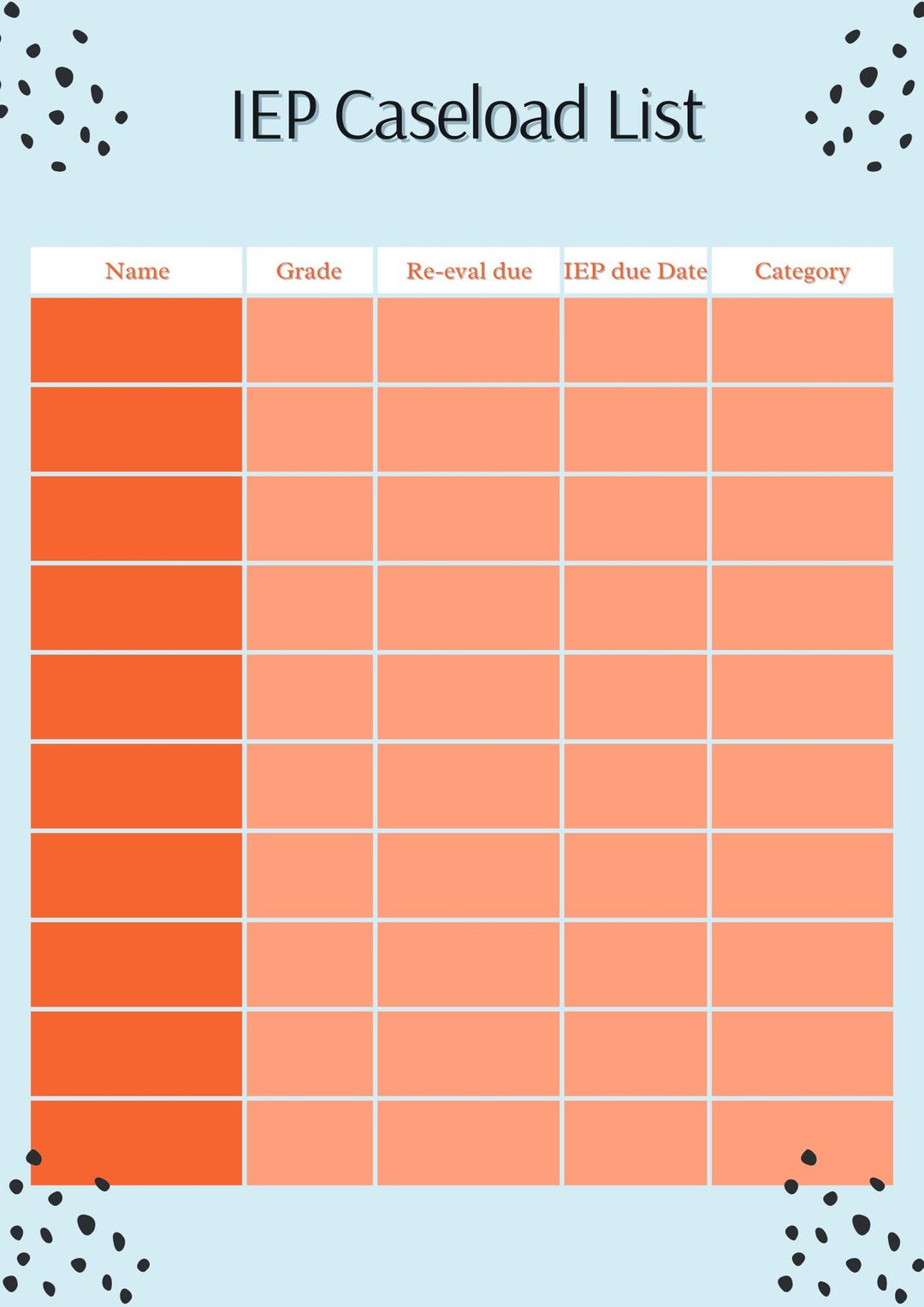 IEP Caseload List Edible Canva Template Instant Download - Etsy